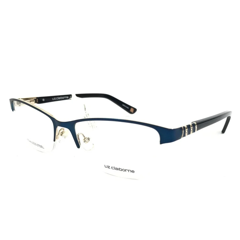 Liz Claiborne Eyeglasses Frames L615 0DA4 Navy Blue Gold Half Rim 53-17-135